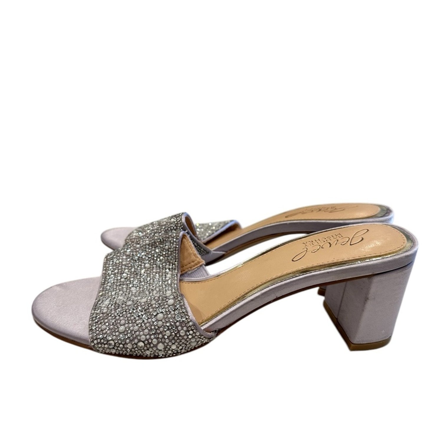 Jewel Badgley Mischka Rhinestone Slide Heels Silver Crystal Sandals Bridal 5.5