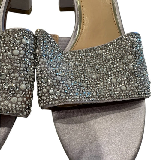 Jewel Badgley Mischka Rhinestone Slide Heels Silver Crystal Sandals Bridal 5.5