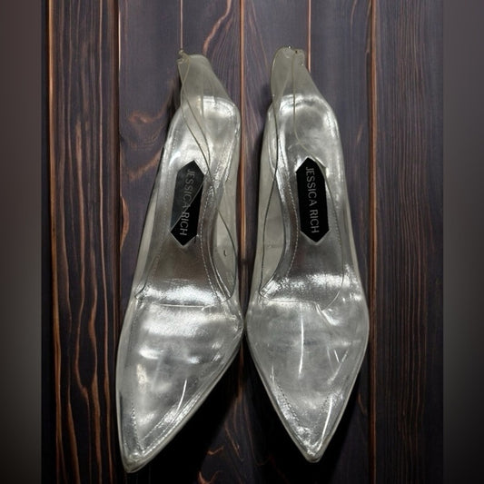 Jessica Rich Women's Fancy Pointed Toe Clear Stiletto Pump Silver Heels Size 38