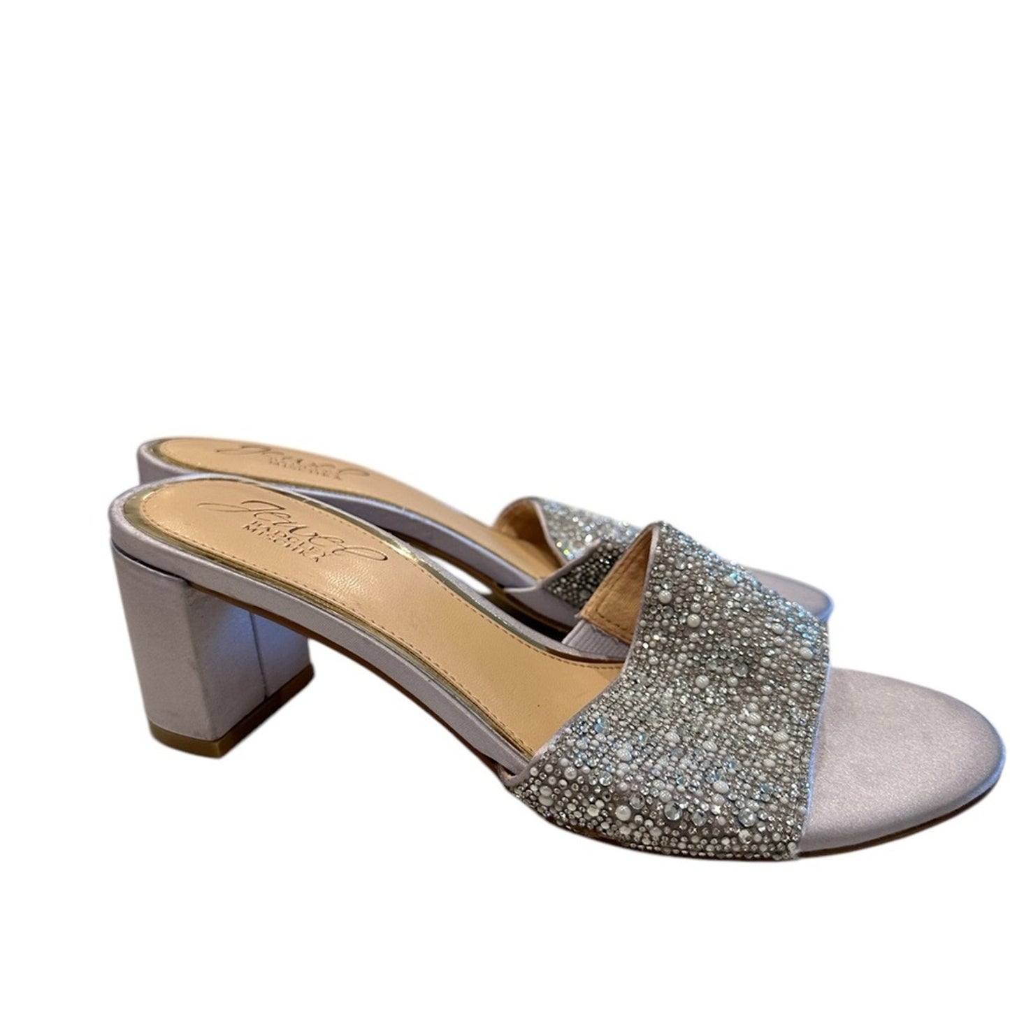 Jewel Badgley Mischka Rhinestone Slide Heels Silver Crystal Sandals Bridal 5.5