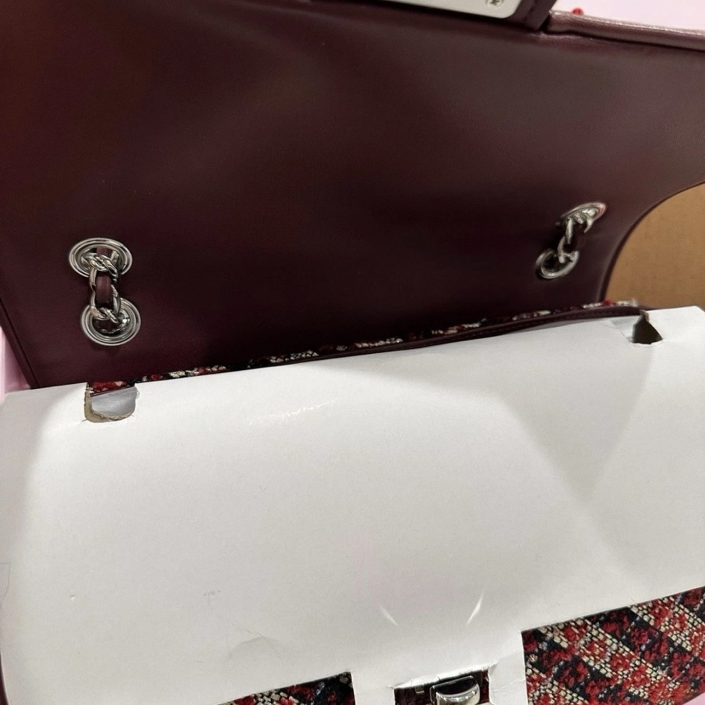 Karl Lagerfeld Paris Agyness Tweed Crossbody Flap Bag – NWT Convertible Chain Strap | Wine Navy Luxury Handbag