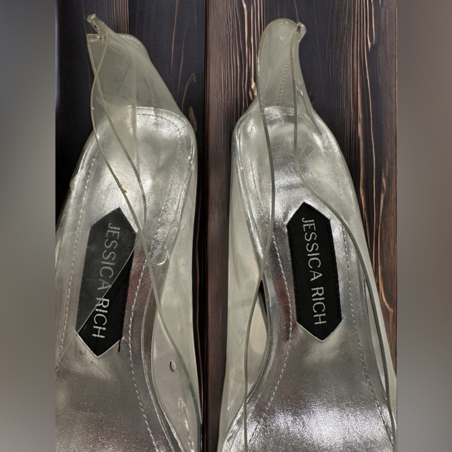 Jessica Rich Women's Fancy Pointed Toe Clear Stiletto Pump Silver Heels Size 38