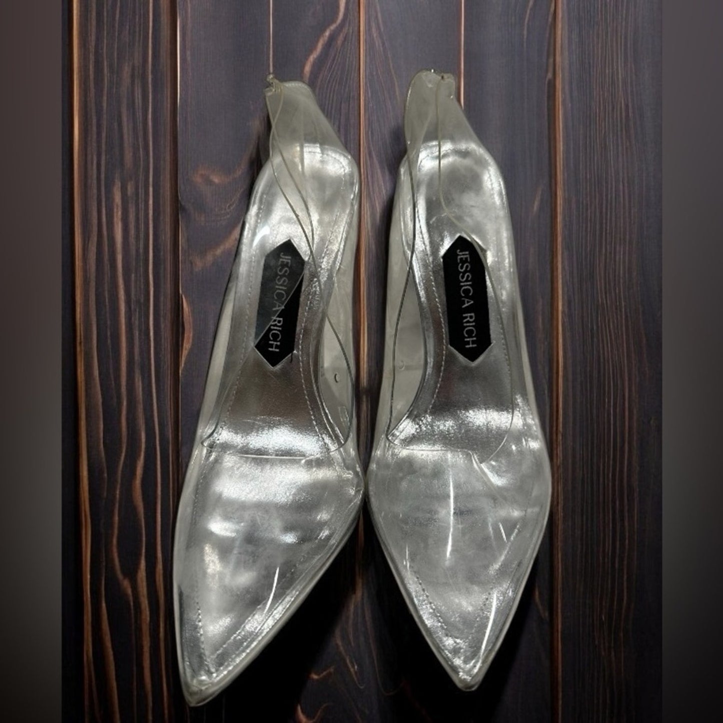 Jessica Rich Women's Fancy Pointed Toe Clear Stiletto Pump Silver Heels Size 38