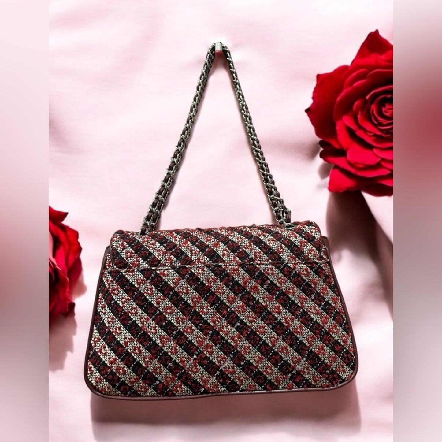 Karl Lagerfeld Paris Agyness Tweed Crossbody Flap Bag – NWT Convertible Chain Strap | Wine Navy Luxury Handbag